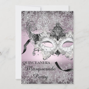 Pink Sparkle Snowflake Masquerade Quinceanera Invitation