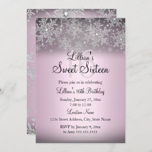 Pink Sparkle Snowflake Sweet 16 Invitation