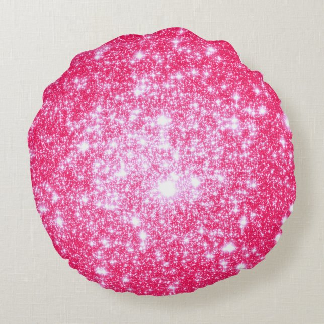 Pink Sparkle Stars Round Pillow (Back)
