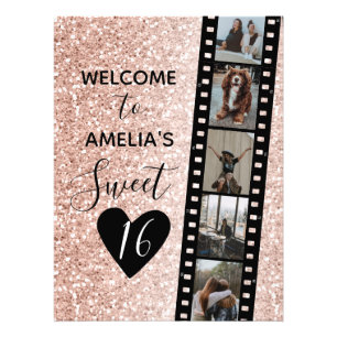 Pink Sparkle Sweet 16 Birthday Welcome Photo Sign