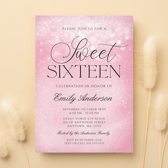 Pink Sparkle Sweet 16 Invitation (Creator Uploaded)