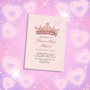 Pink & Sparkle with a Glittery Crown Birthday Invitation