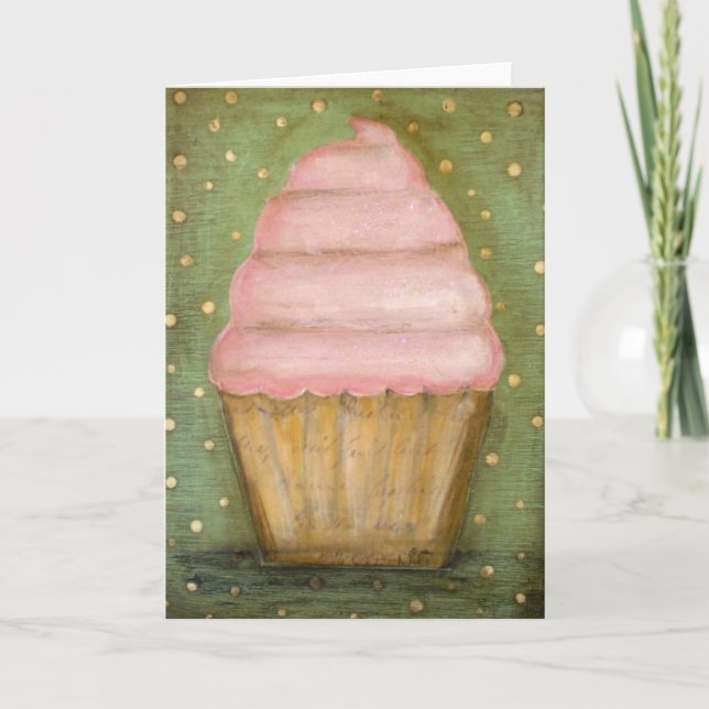 Pink Sparkles Cupcake greeting card (Front)