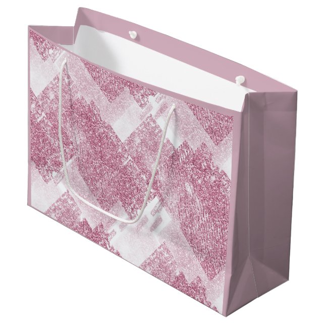 Pink sparkles on white. large gift bag (Front Angled)