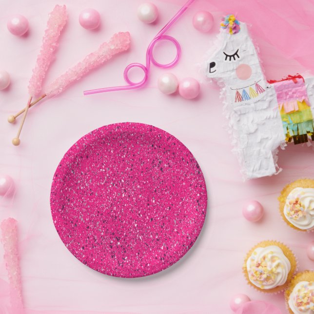 Pink Sparkles Terrazzo Print Paper Plate (Party)