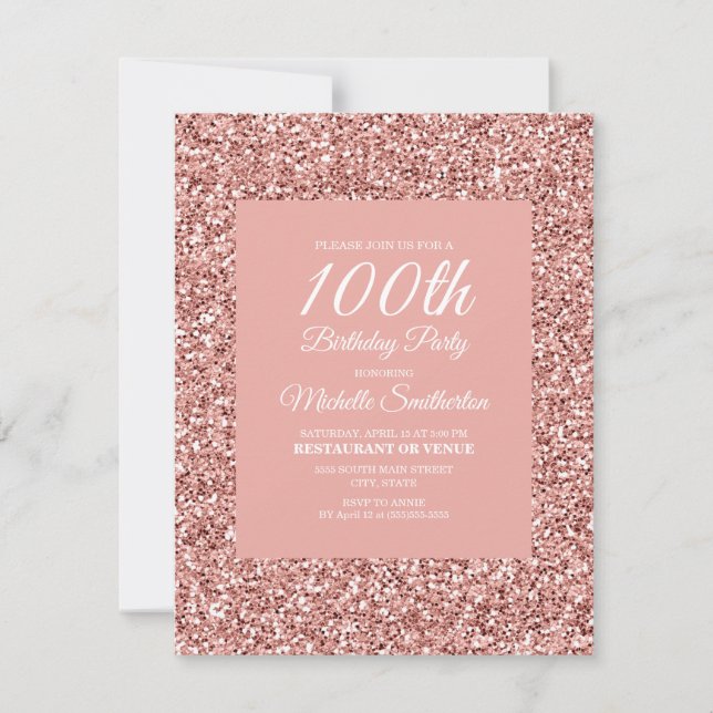 Pink Sparkling Glitter Women's 100th Birthday Card (Front)