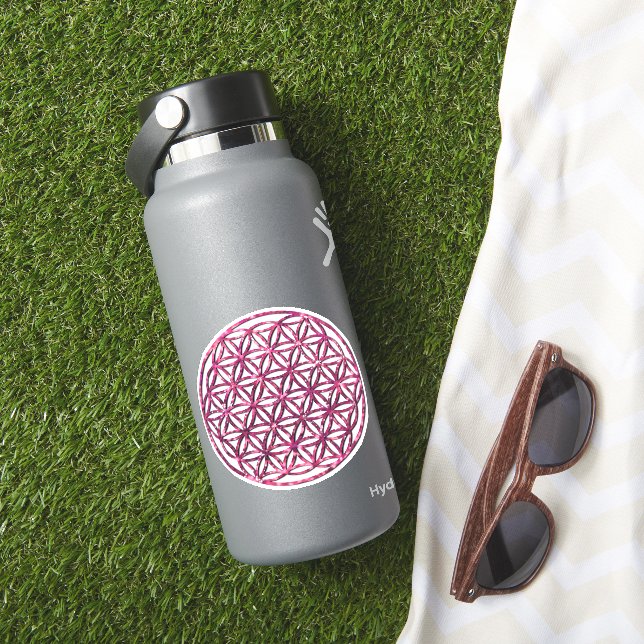Pink sparkling sacred geometry flower of life (HydroFlask Insitu)