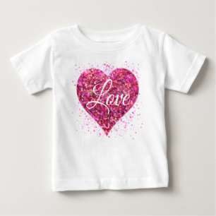 Pink sparkling sequins, love graffiti valentine baby T-Shirt