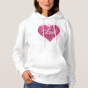 Pink sparkling sequins, love graffiti valentine hoodie