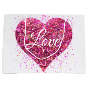 Pink sparkling sequins, love graffiti valentine large gift bag