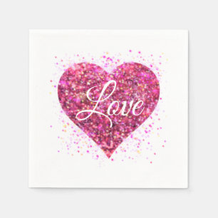 Pink sparkling sequins, love graffiti valentine napkin