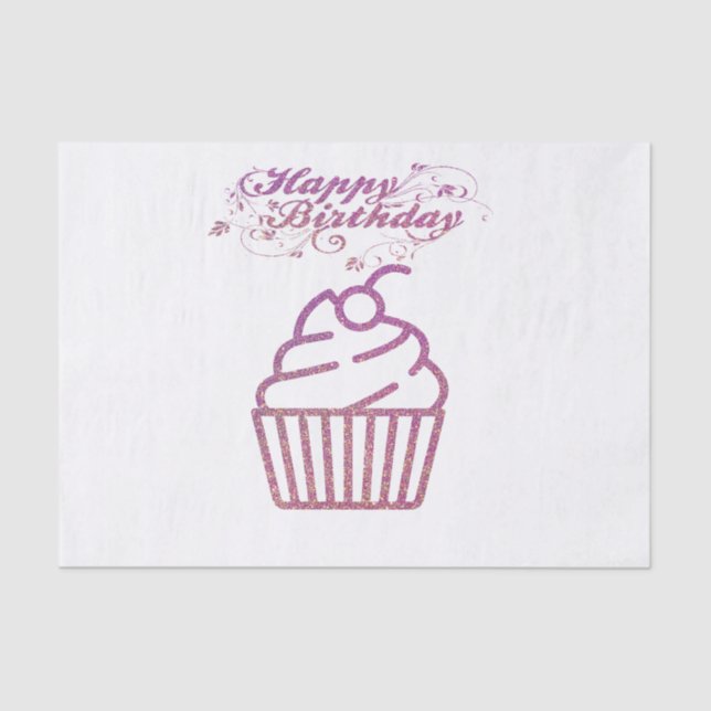 Pink Sparkly Birthday Cupcake Tissue Paper (Front)