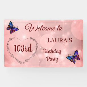 Pink Sparkly Butterfly personalised 103rd Birthday Banner