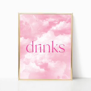 Pink Sparkly Clouds Drinks Table Sign