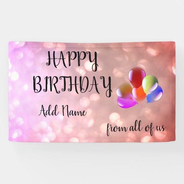 Pink Sparkly design Happy Birthday Banner (Horizontal)