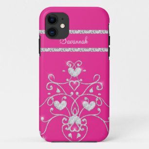 Pink Sparkly Diamond Tiara Hearts iPhone 5 Case