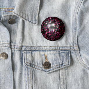 Pink Sparkly Disco Ball 6 Cm Round Badge