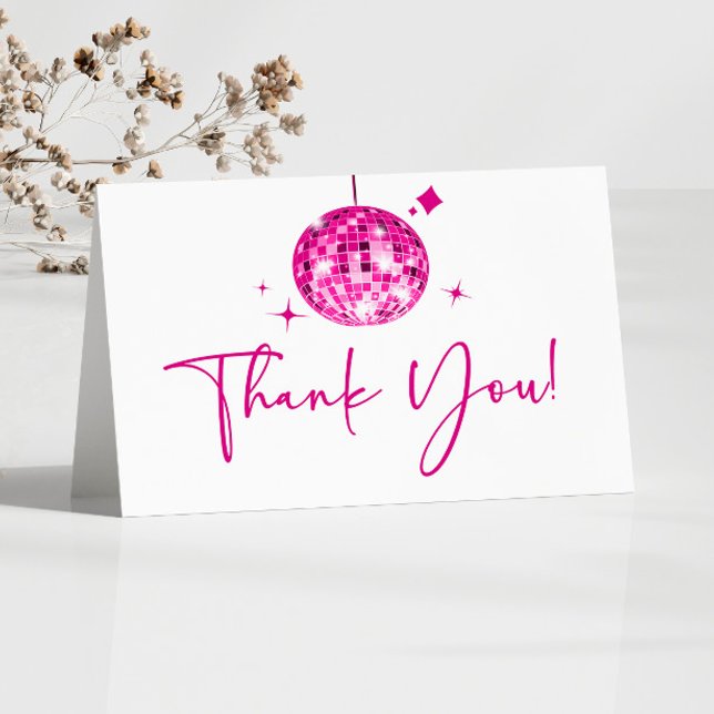 Pink Sparkly Disco Ball Birthday Party Thank You Card (Creator Uploaded)