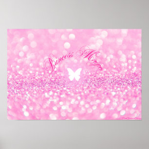 Pink Sparkly Glitter Butterfly Princess Poster