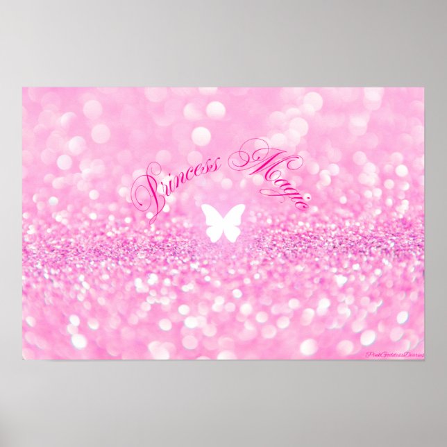 Pink Sparkly Glitter Butterfly Princess Poster (Front)