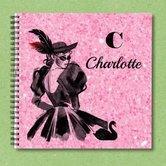 Pink Sparkly Notebook with Coquette Model
