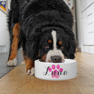 Pink Sparkly Paw Print Personalise Dog  Bowl