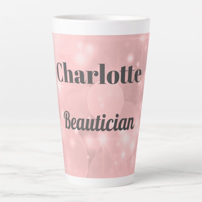 Pink sparkly personalised Beautician Latte Mug (Front)