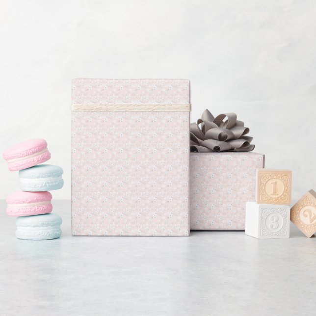 Pink sparrow, flower pattern  wrapping paper (Baby Shower)