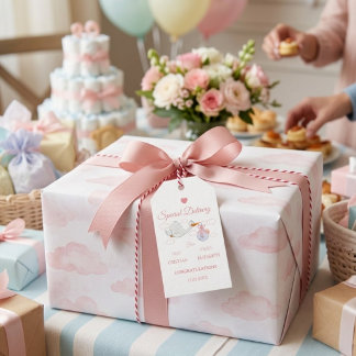 Pink Special Delivery Congratulations Baby Shower Gift Tags