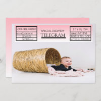 Pink Special Telegram Birth Announcement For Girl