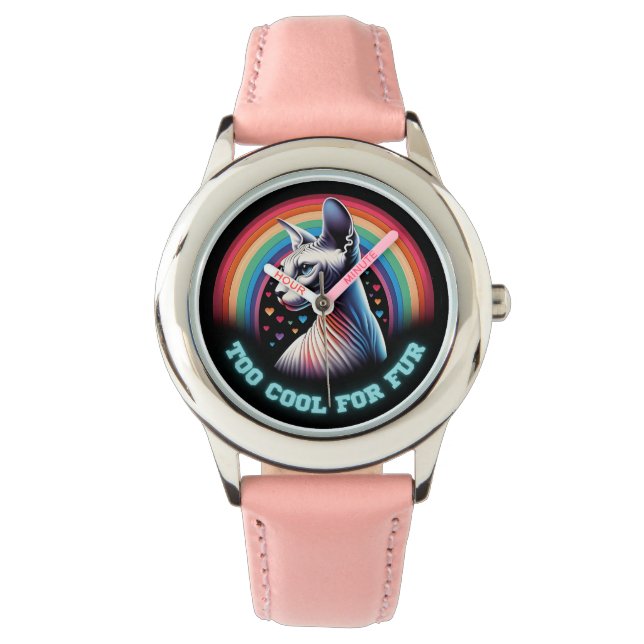 Pink Sphynx Cat Watch for Kids Cute Cool (Front)
