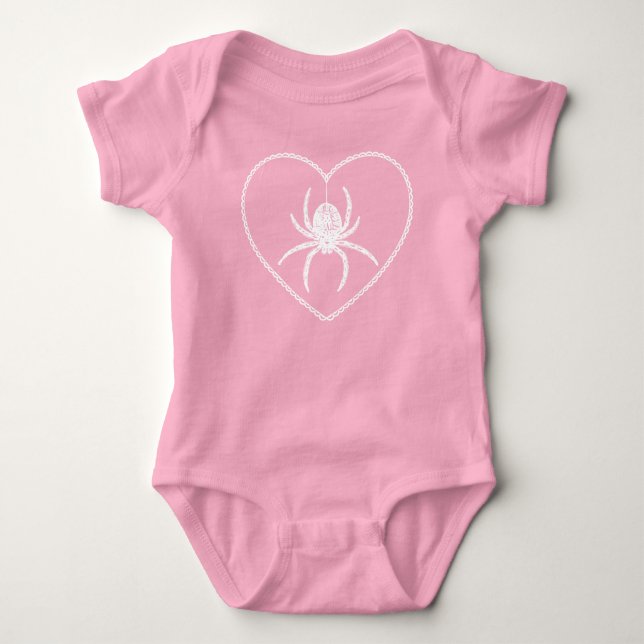 Pink Spider Heart Baby Bodysuit (Front)