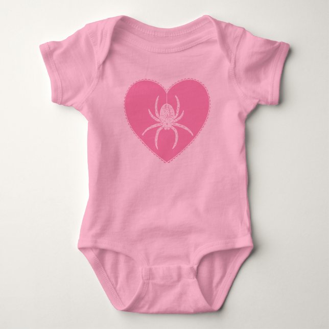 Pink Spider Heart Baby Bodysuit (Front)
