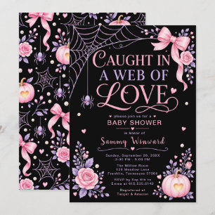 Pink Spider Web Baby Shower Halloween Invitation