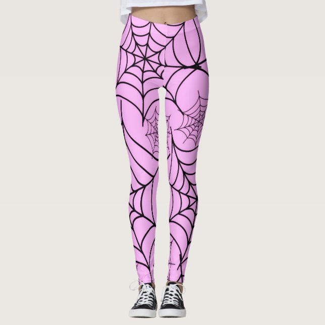 Pink Spider Web Halloween Leggings (Front)