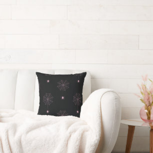 Pink Spiders and Spiderwebs Black Halloween Cushion