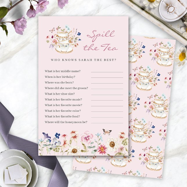 Pink Spill The Tea Game (Pink Bridal Shower Spill The Tea Game by Painted Paperie
)
