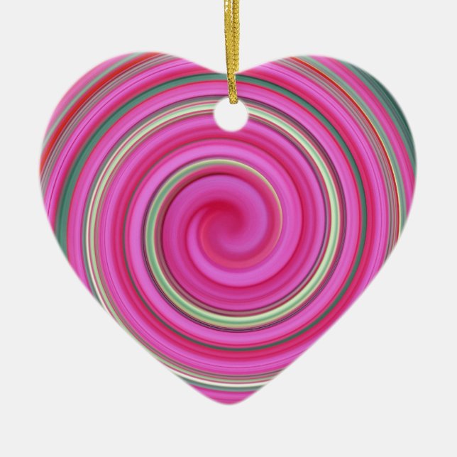 Pink spiral pattern ceramic tree decoration (Front)
