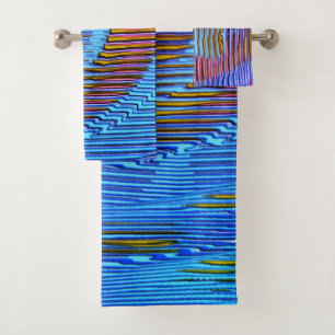 Pink spiral rainbow with relief and messy stripes  bath towel set