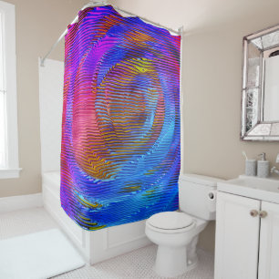 Pink spiral rainbow with relief and messy stripes shower curtain