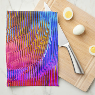 Pink spiral rainbow with relief and messy stripes  tea towel