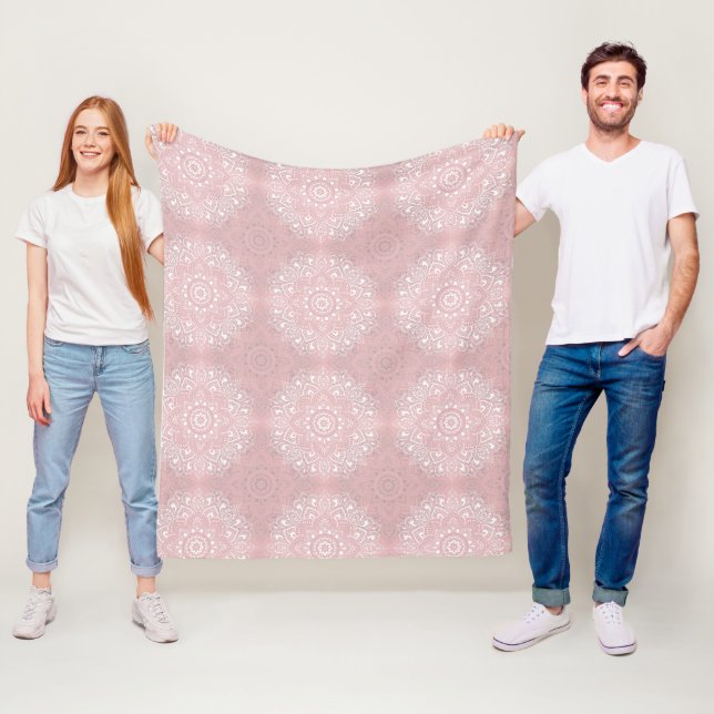 Pink spiritual Indian mandala pattern Fleece Blanket (In Situ)