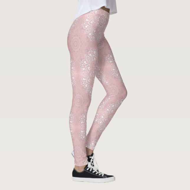 Pink spiritual Indian mandala pattern Leggings (Right)
