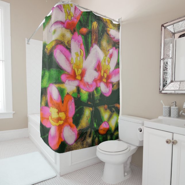 Pink Splash Flowers Shower Curtain (In Situ)