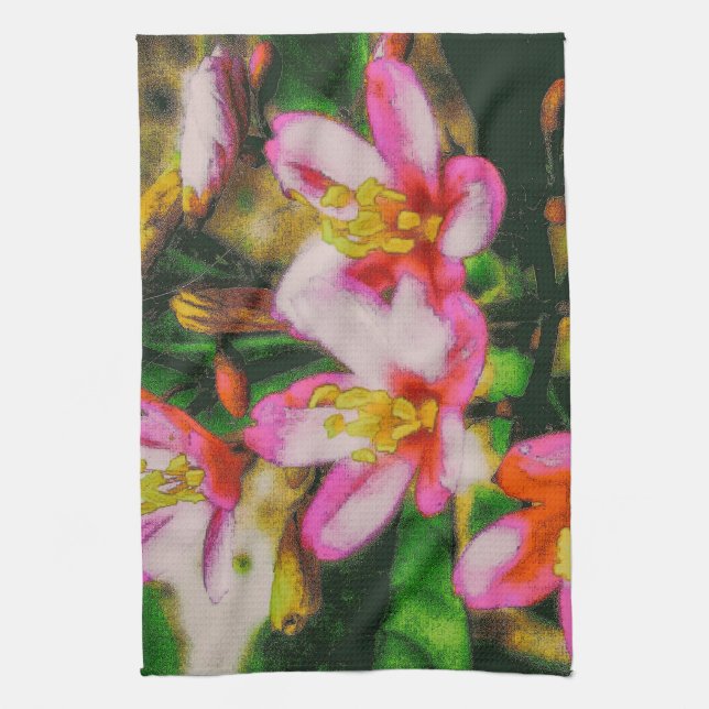 Pink Splash Flowers Tea Towel (Vertical)
