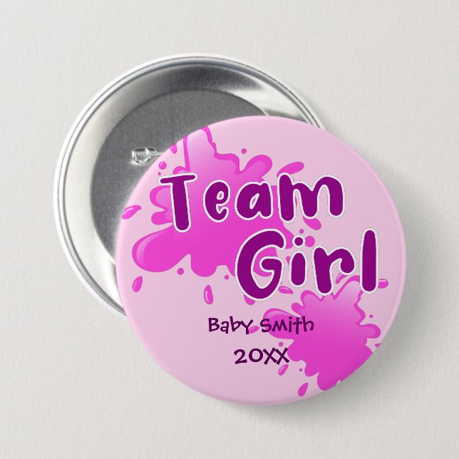 Pink Splash Gender reveal Team Girl pink 7.5 Cm Round Badge (Front & Back)