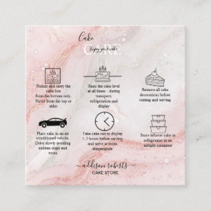 Pink Splash Liquid Glitter Marble Cake Care Square Business Card