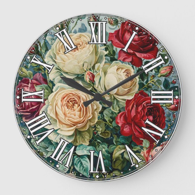 Pink splendour. Floral bouquet of roses. Large Clock (Front)