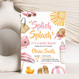 Pink Splish Splash Baby Shower Invitation