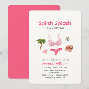 Pink Splish Splash Beach Bum Girl Baby Shower  Invitation